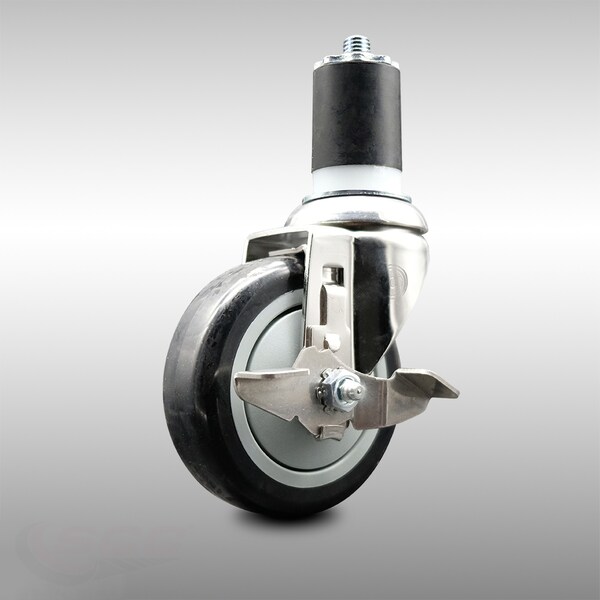 Service Caster 4 Inch 316SS Black Polyurethane Swivel 1-7/8 Inch Expanding Stem Caster Brake SCC-SS316EX20S414-PPUB-BLK-TLB-178 - main